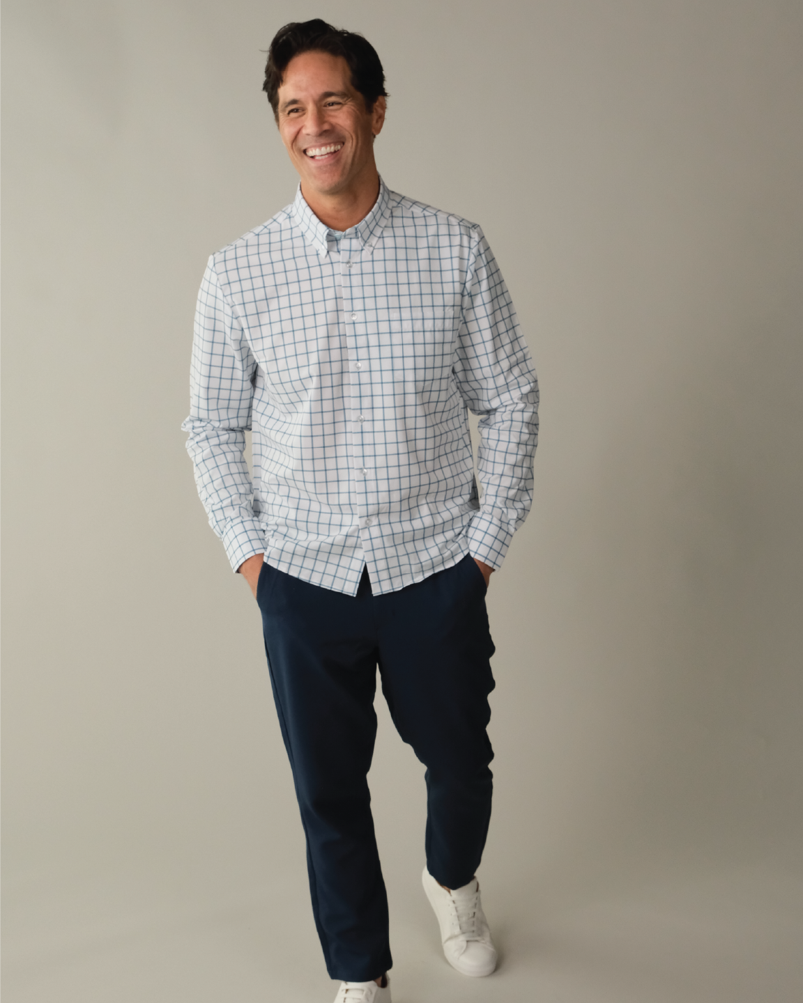 Range Shirt - White w/ Ocean Blue Windowpane