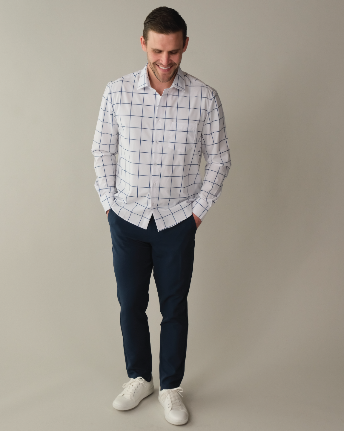 Range Shirt - White w/ Navy Windowpane