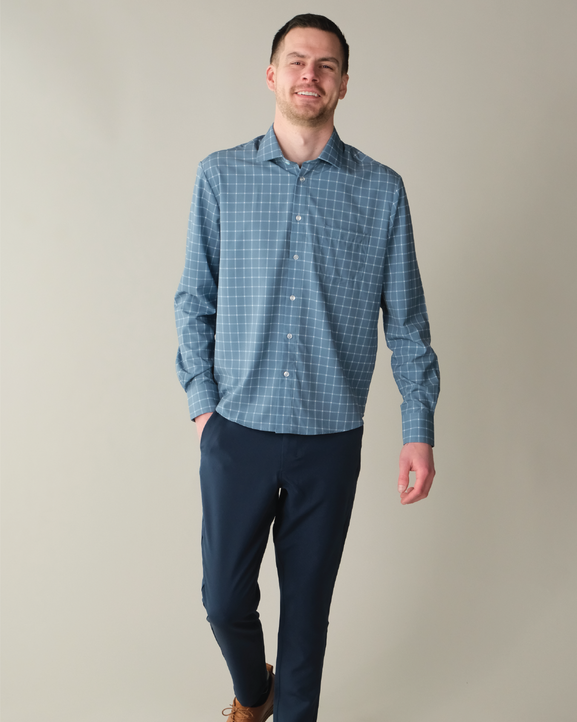 Range Shirt - Ocean Blue w/ White Windowpane