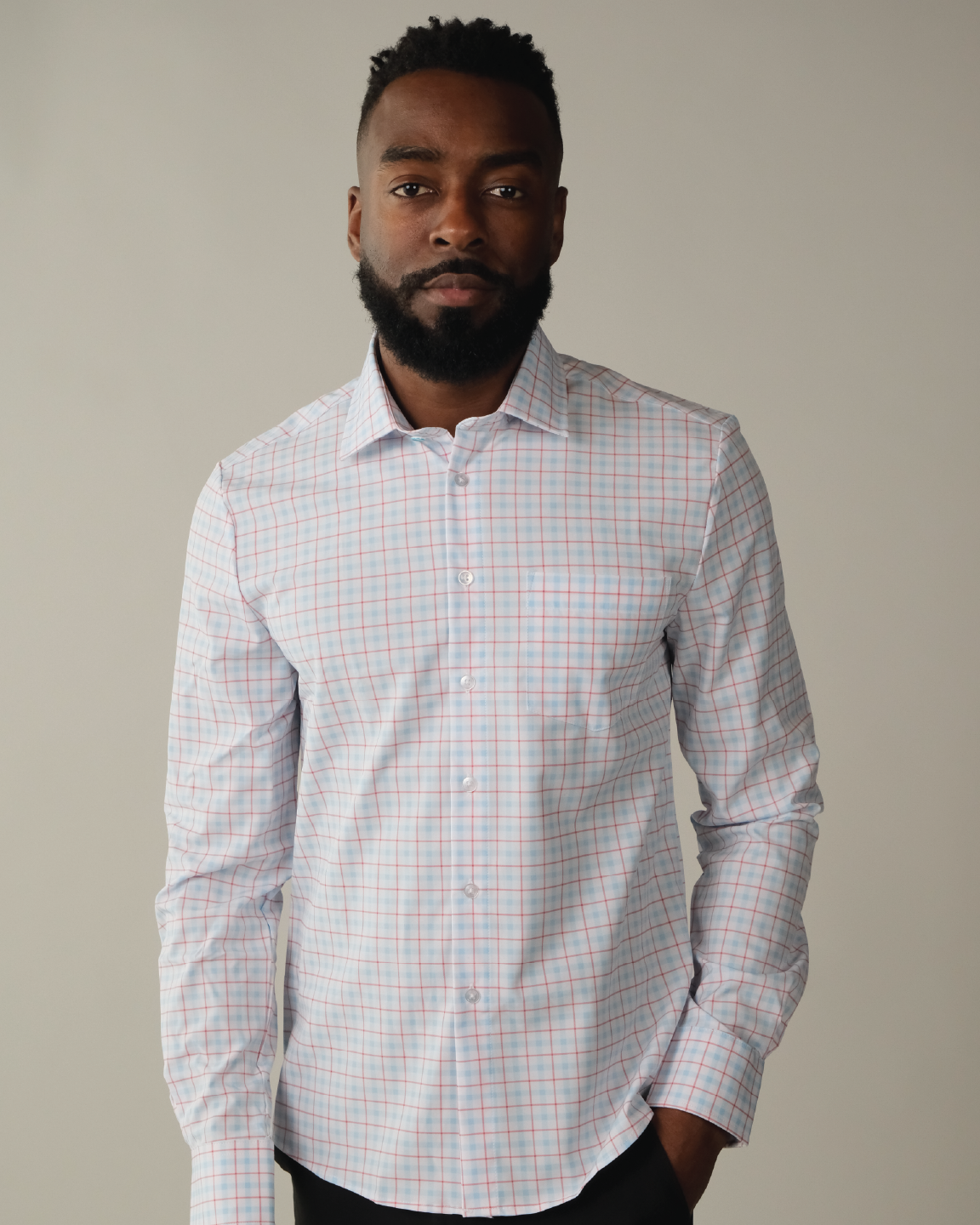 Range Shirt - White w/ Red and Blue Windowpane
