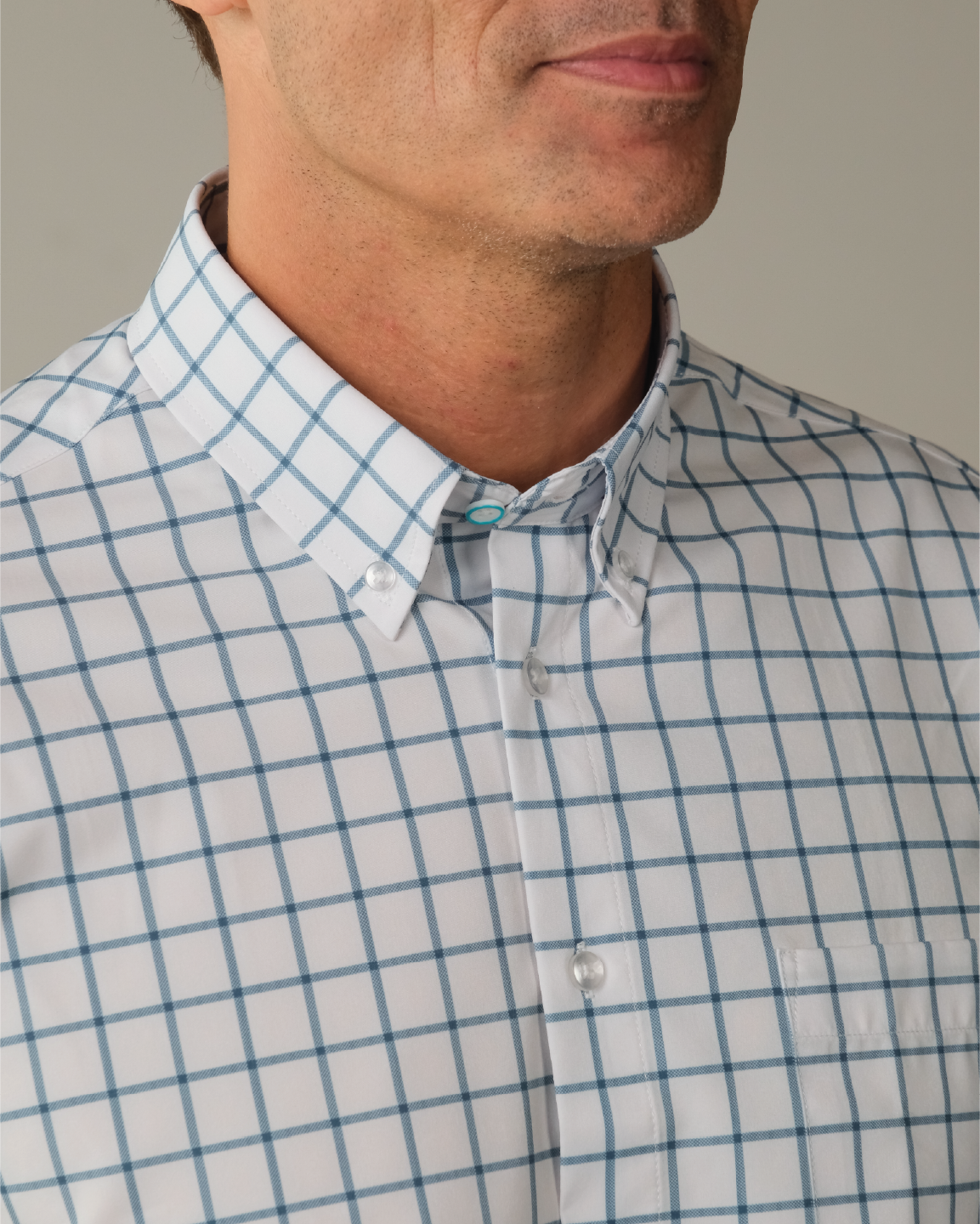 Range Shirt - White w/ Ocean Blue Windowpane