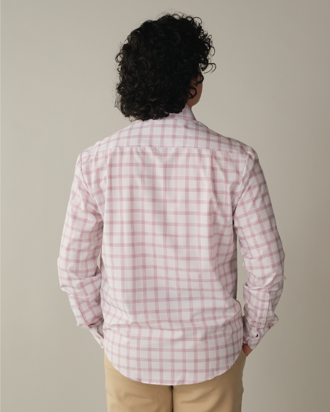 Man wearing White shirt w/ Mauve Windowpane