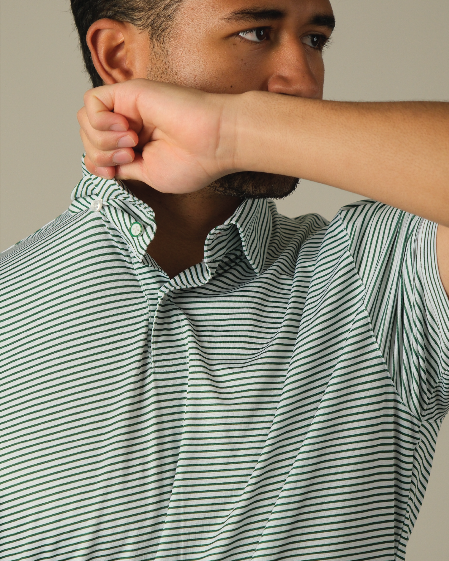 Tropic Polo - White and Green Stripes
