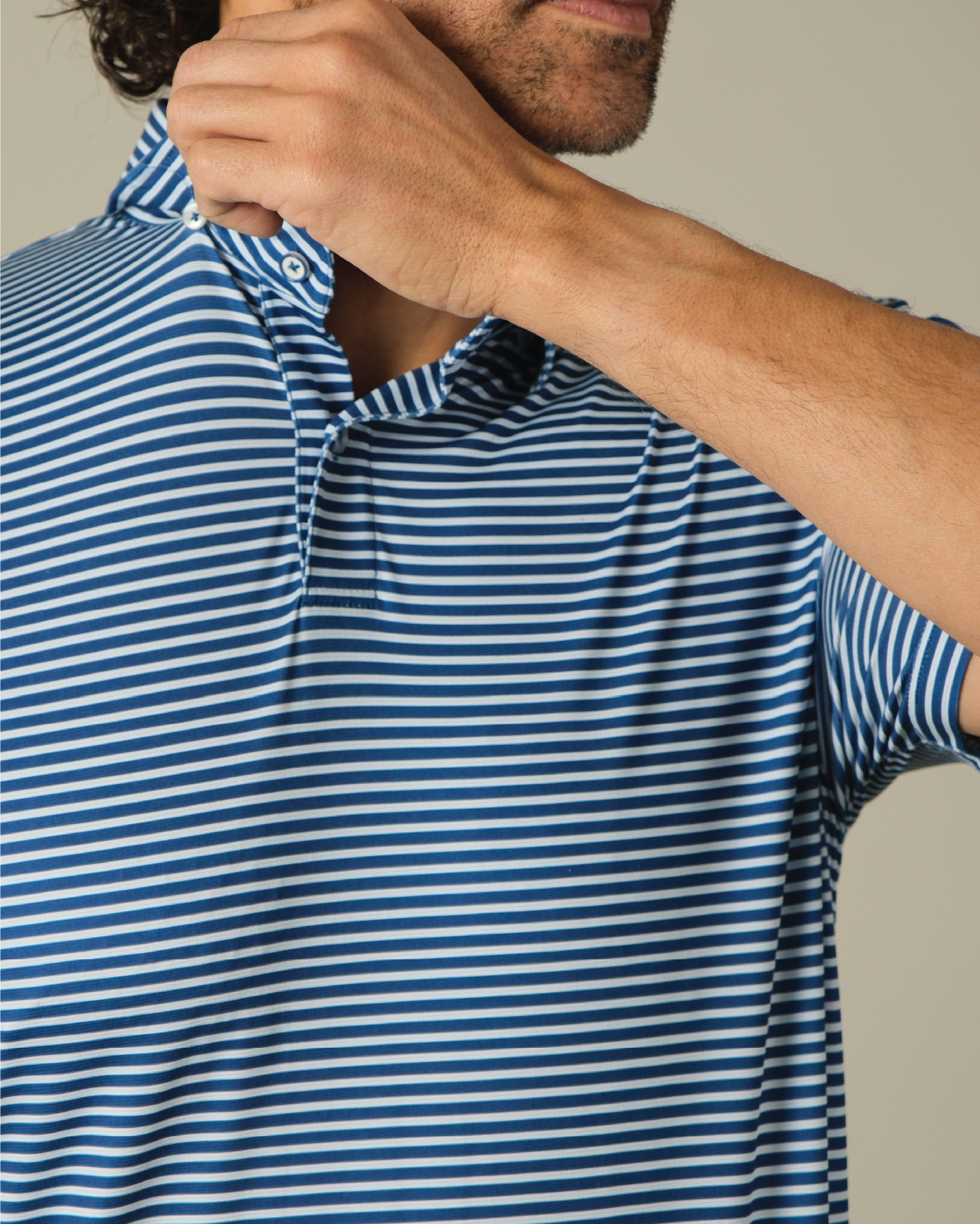 Tropic Polo - Navy w/ Light Blue and White Stripes