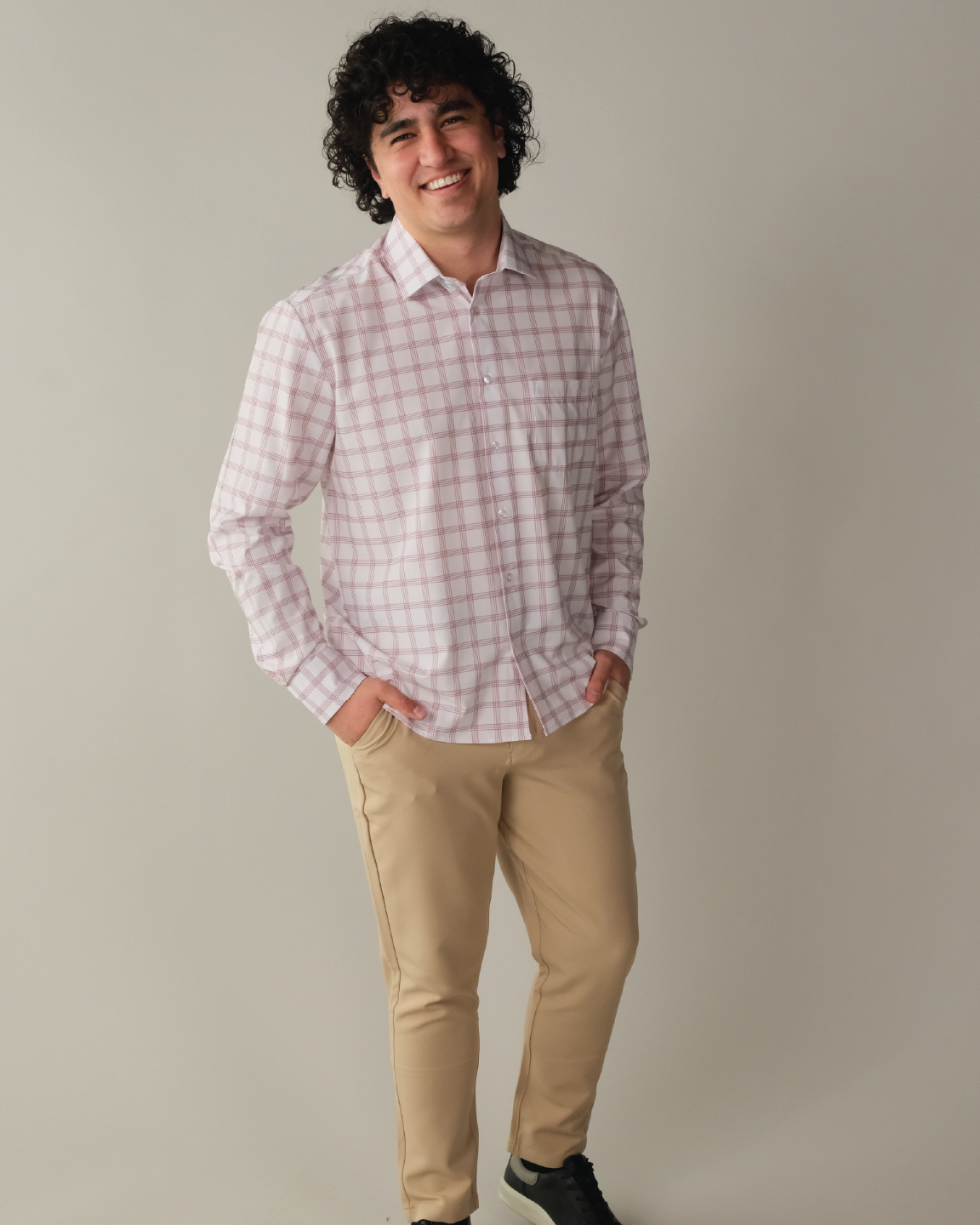 Range Shirt - White w/ Mauve Windowpane