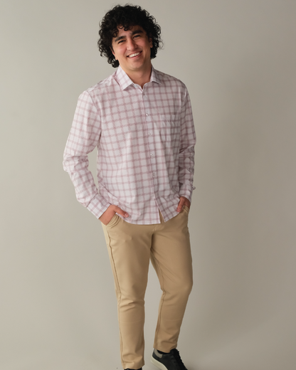 Range Shirt - White w/ Mauve Windowpane