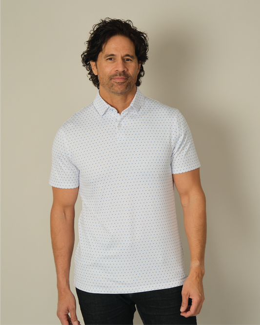 Range Polo - White w/ Blue Diamonds