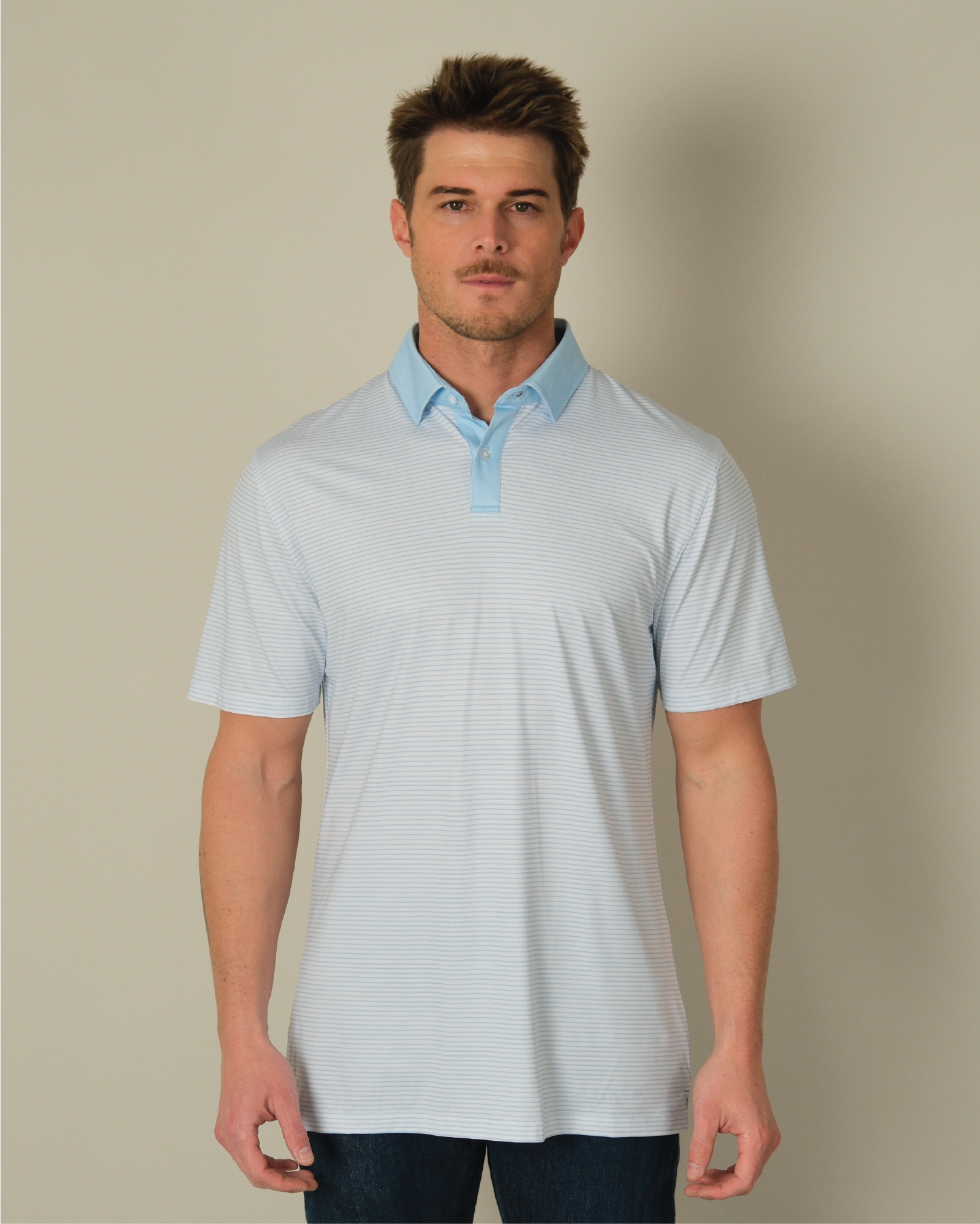 Tropic Polo - White / Light Blue Stripes and Accent