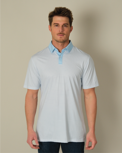 Tropic Polo - White / Light Blue Stripes and Accent