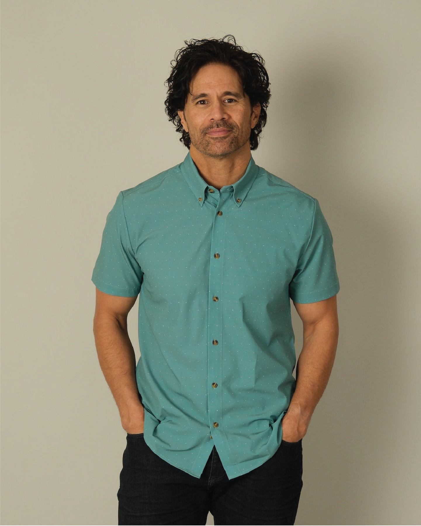 Range Shirt - Teal w/ Pin Dots