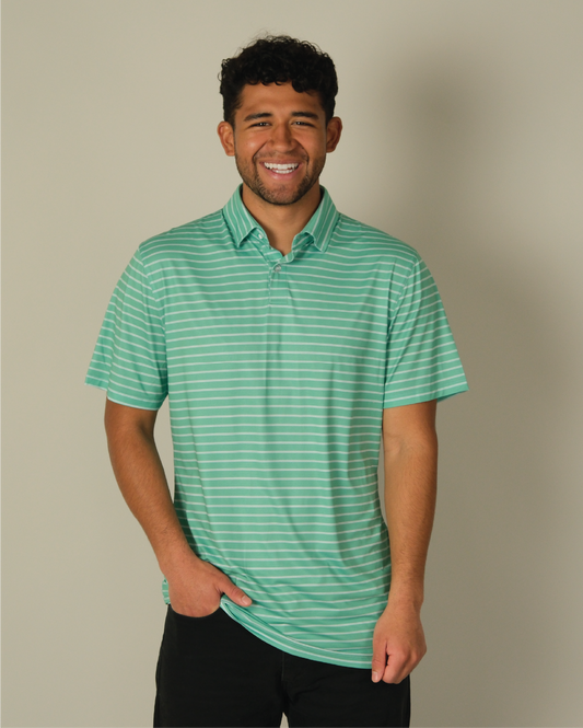 Tropic Polo - Mint Green w/ White Stripes