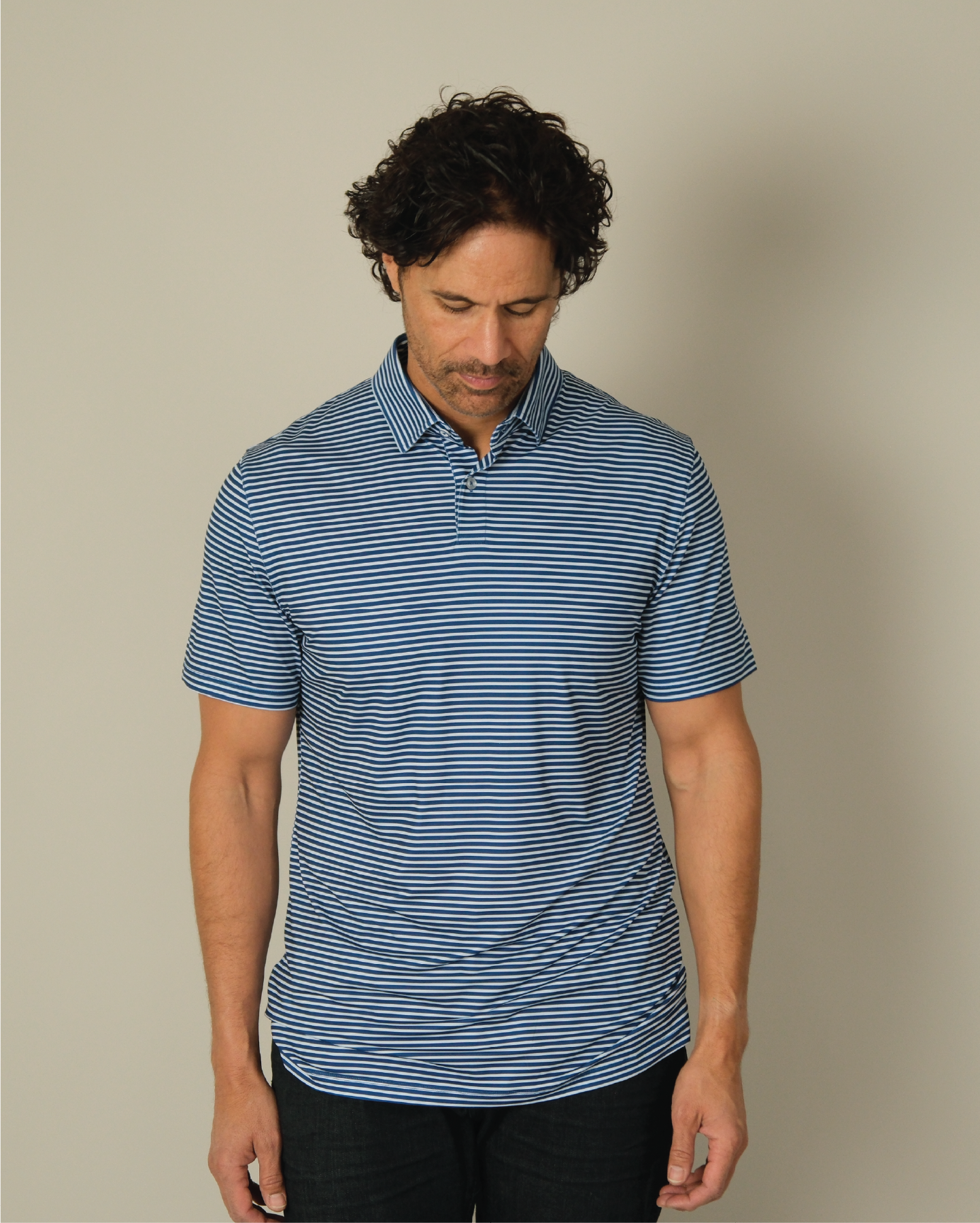 Tropic Polo - Navy w/ Light Blue and White Stripes