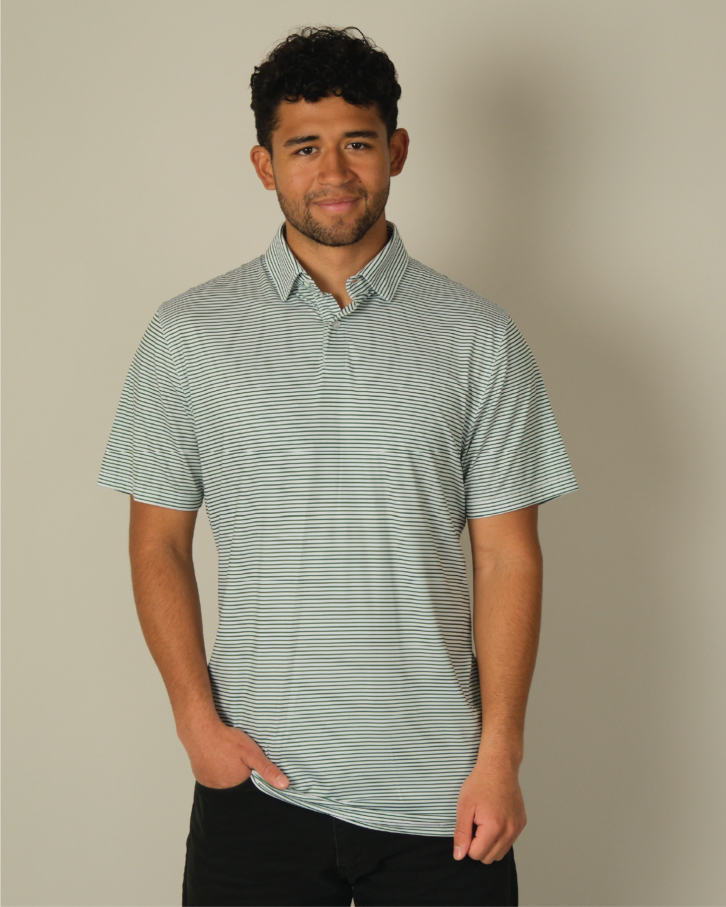 Tropic Polo - White and Green Stripes