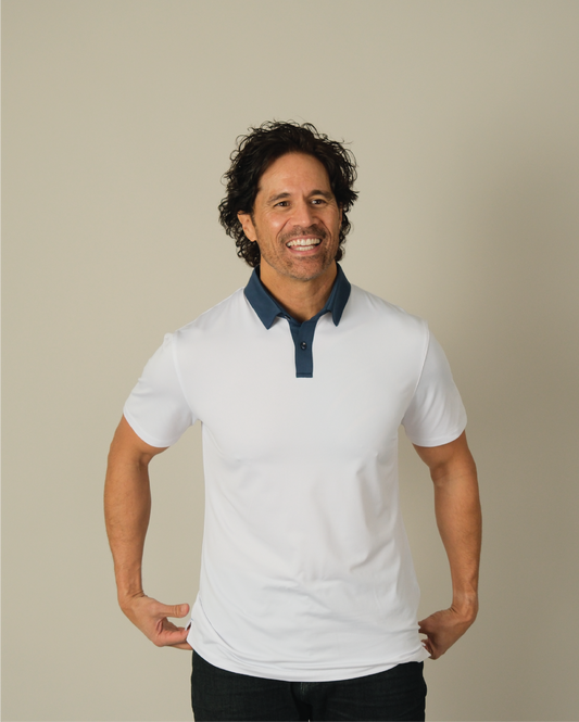 Range Polo - White / Navy Accents
