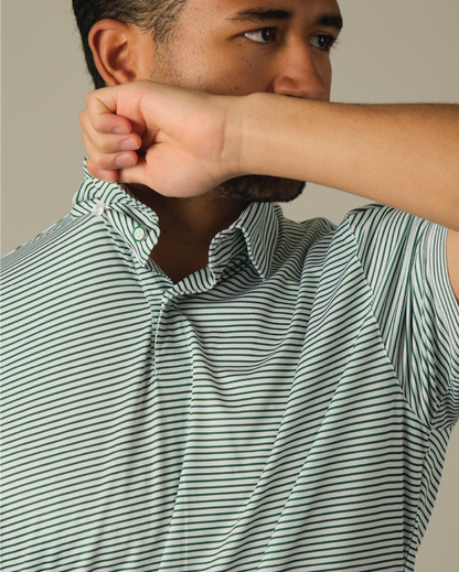 Tropic Polo - White and Green Stripes
