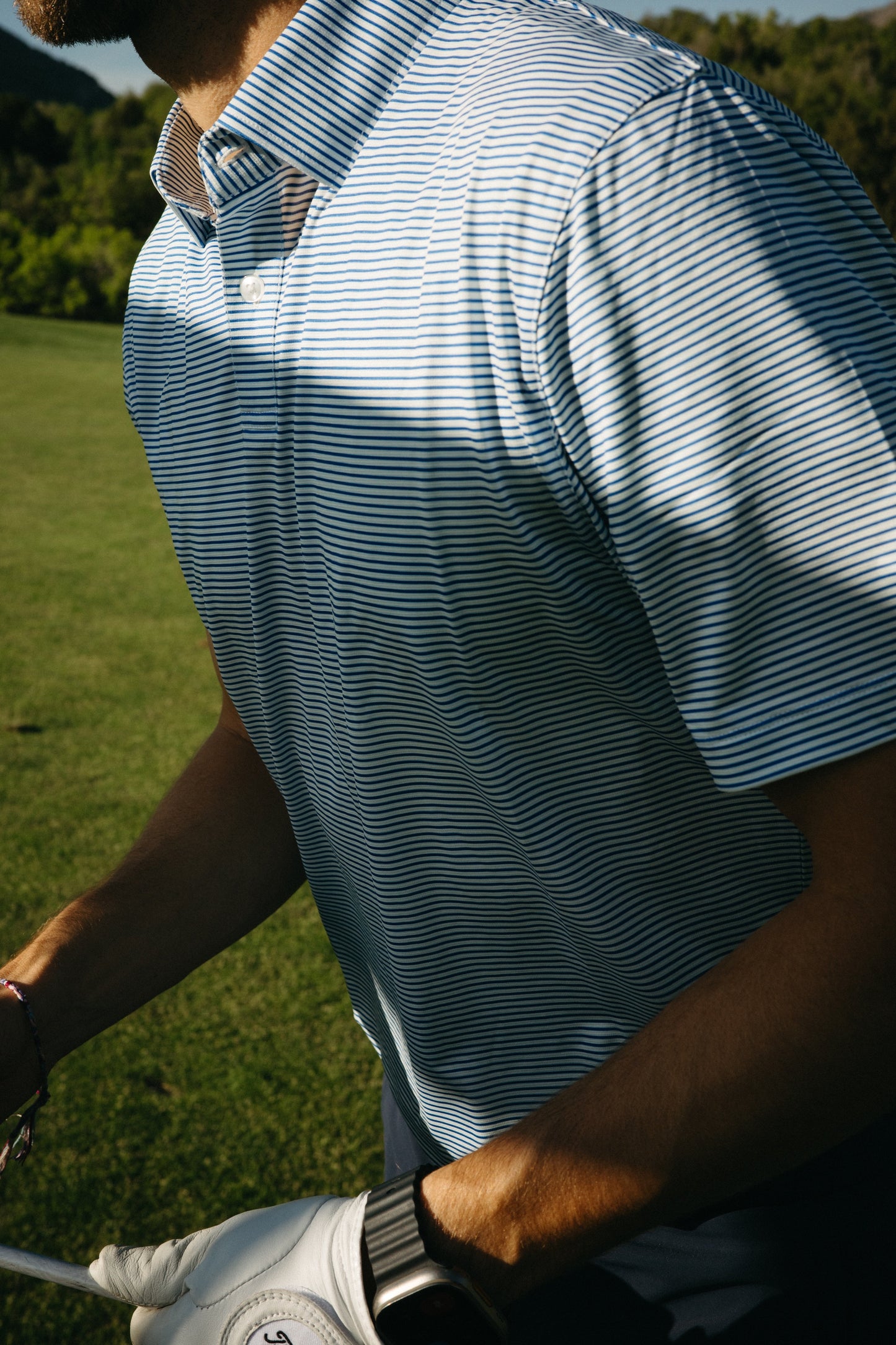 Tropic Polo - White and Blue Stripe