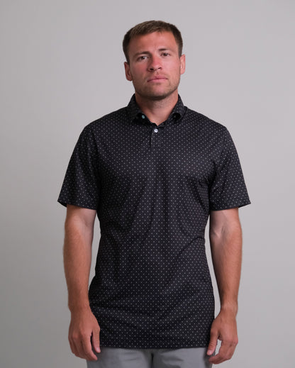 Tropic Polo - Black w/ White Polka Dots