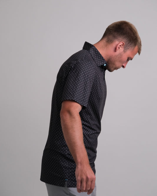 Tropic Polo - Black w/ White Polka Dots