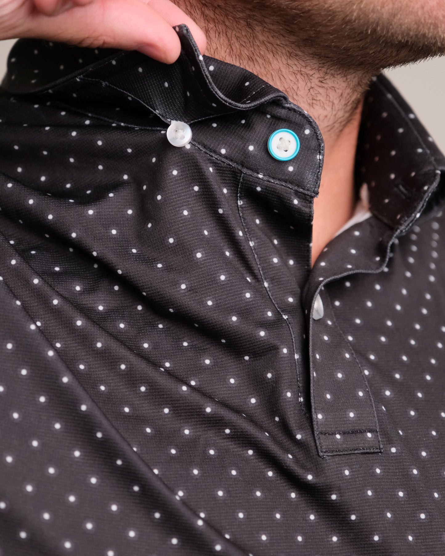Tropic Polo - Black w/ White Polka Dots