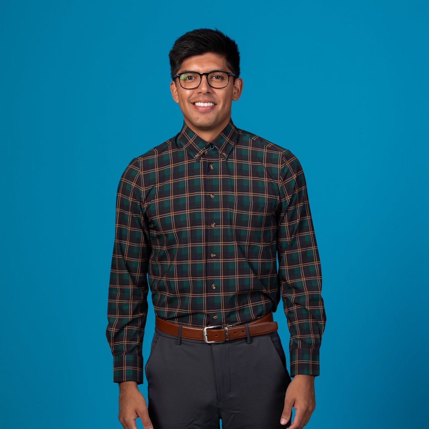 Man wearing Forest Green w/ Burnt Orange and Black Accent