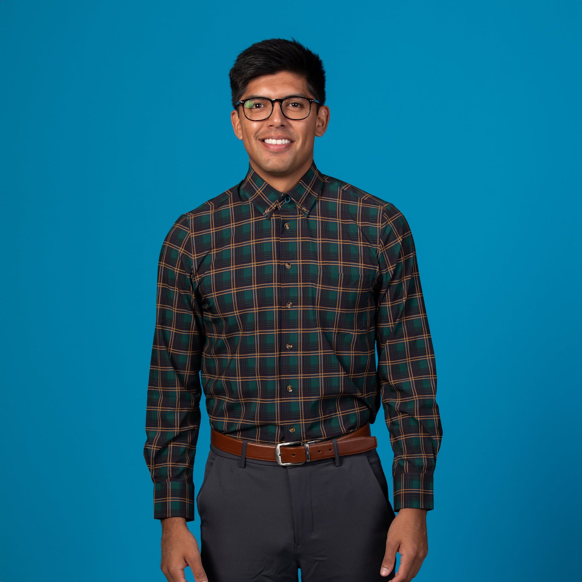 Man wearing Forest Green w/ Burnt Orange and Black Accent