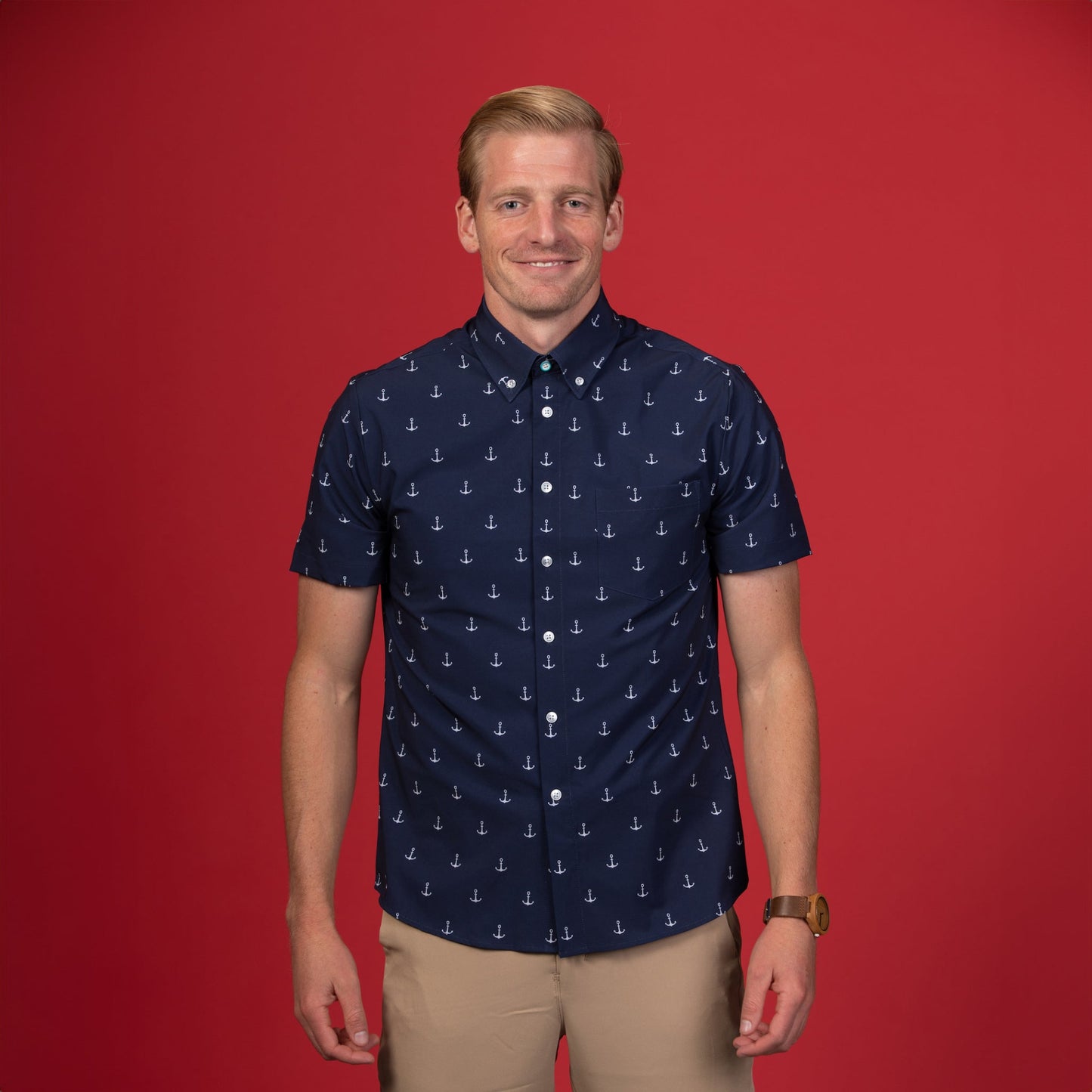 Man wearing Navy shirt with white anchors