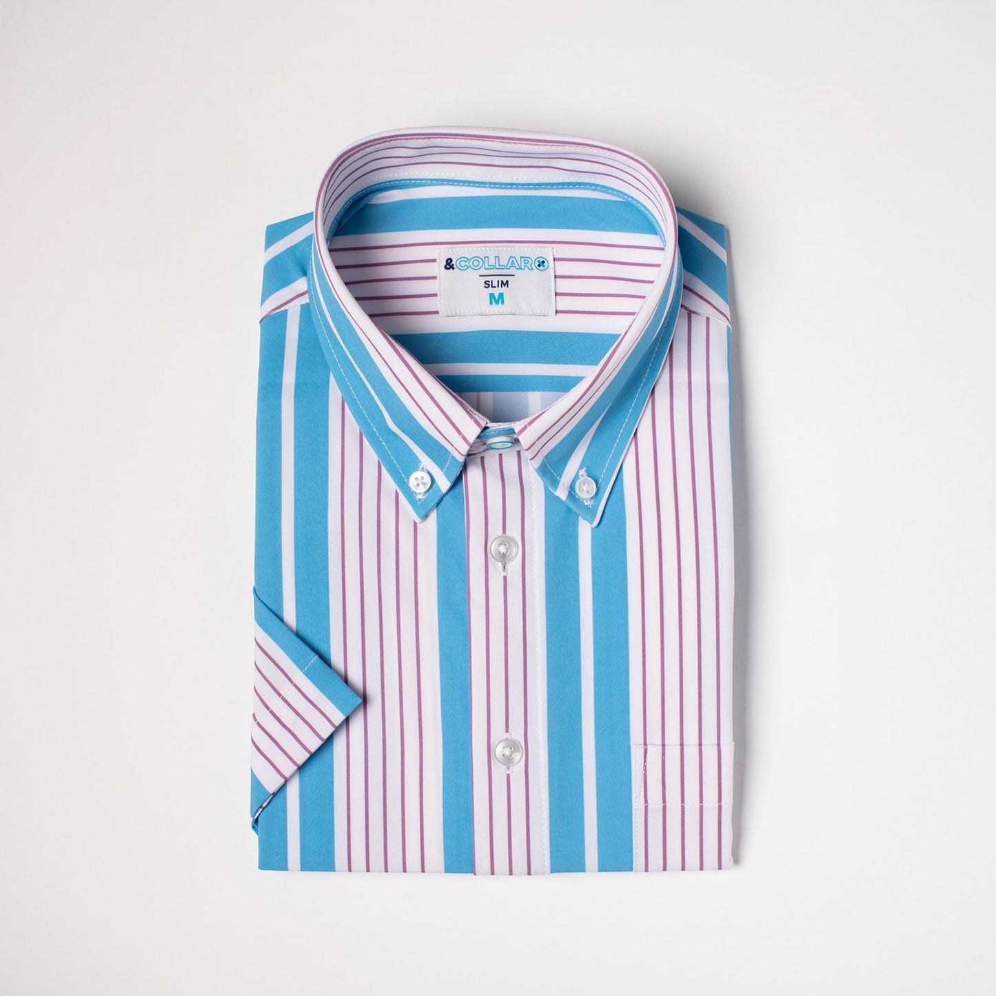 Light blue and white shirt with mauve pinstripes