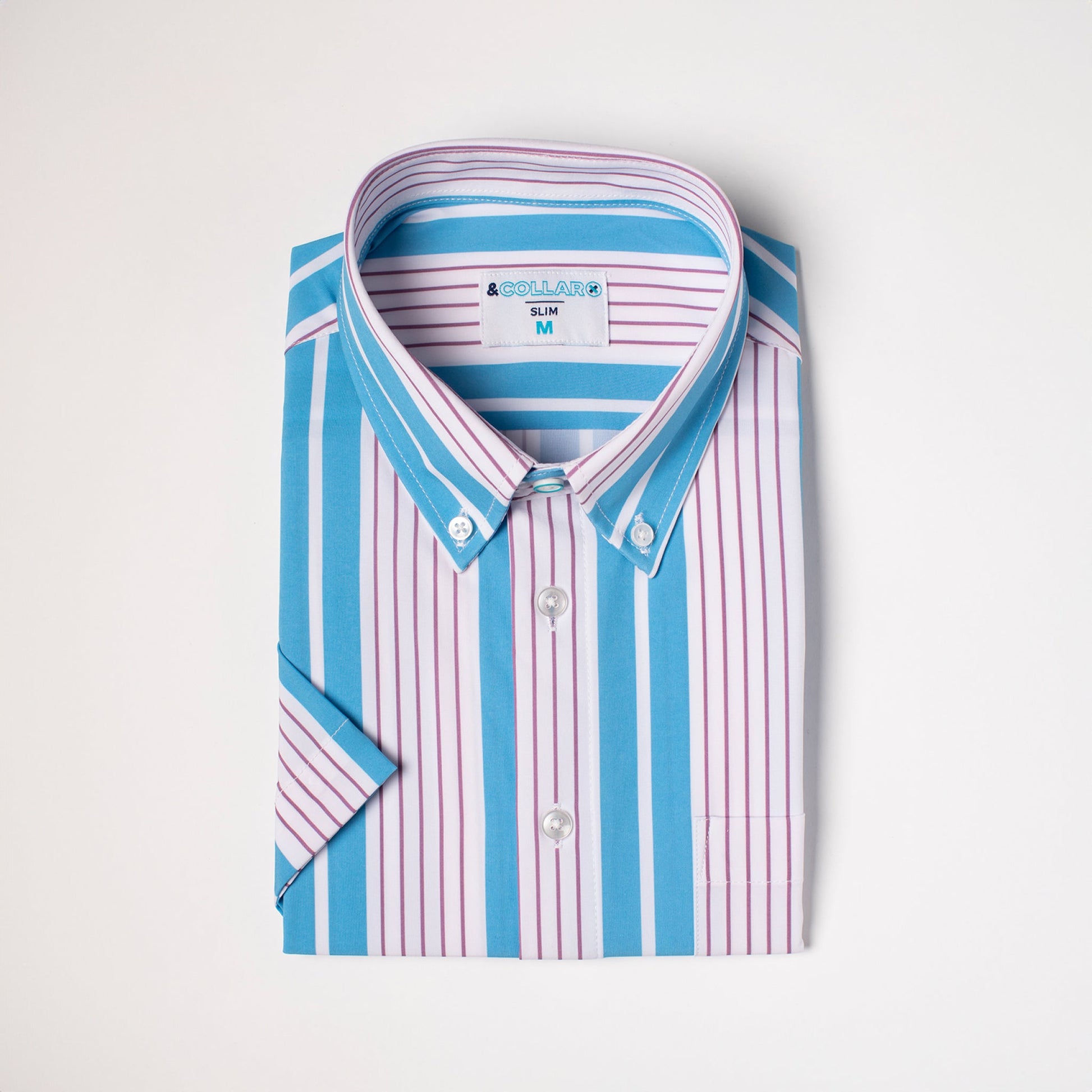 Light blue and white shirt with mauve pinstripes