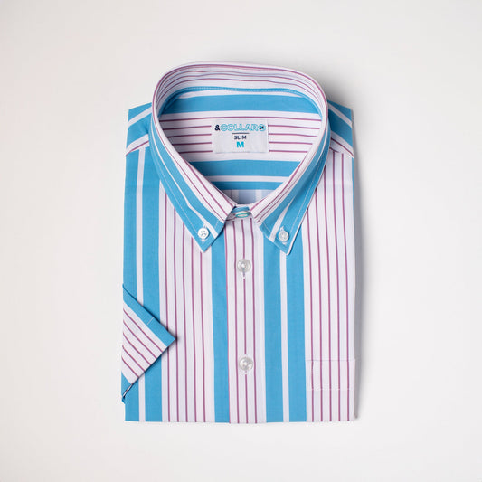 Light blue and white shirt with mauve pinstripes
