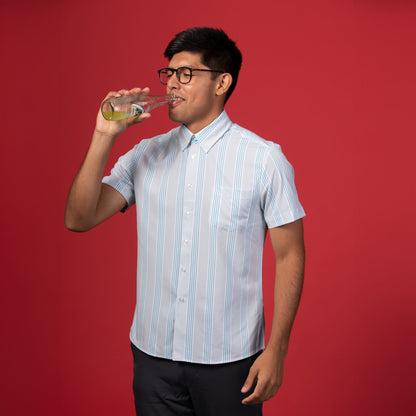 FINAL SALE: Range Shirt - Grey w/ Blue and White Stripes (No Returns or Exchanges)