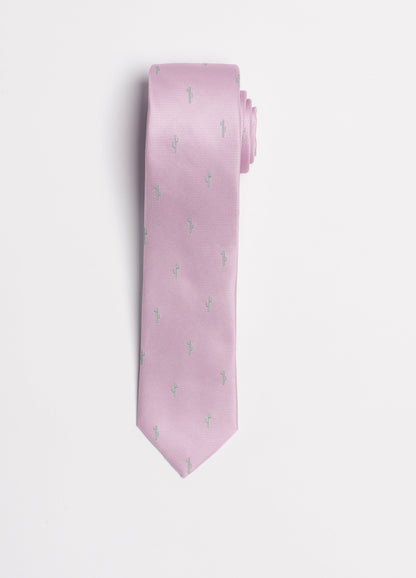 Pink tie with light grey cactus