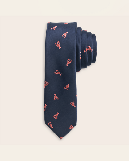 Navy blue tie with red lobsters