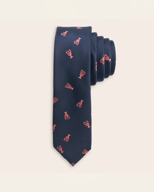 Navy blue tie with red lobsters
