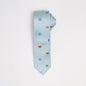 Light blue tie with colorful flag patterns
