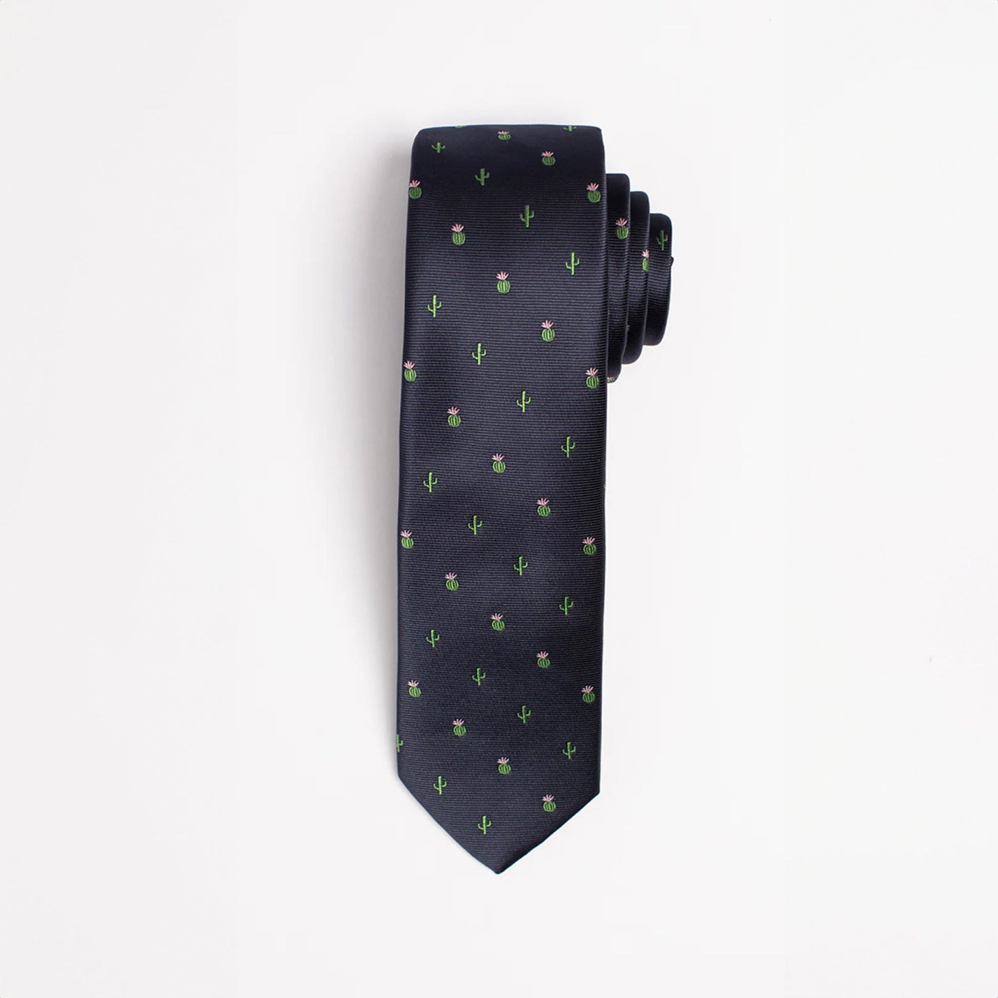 Navy blue tie with green cactus pattern